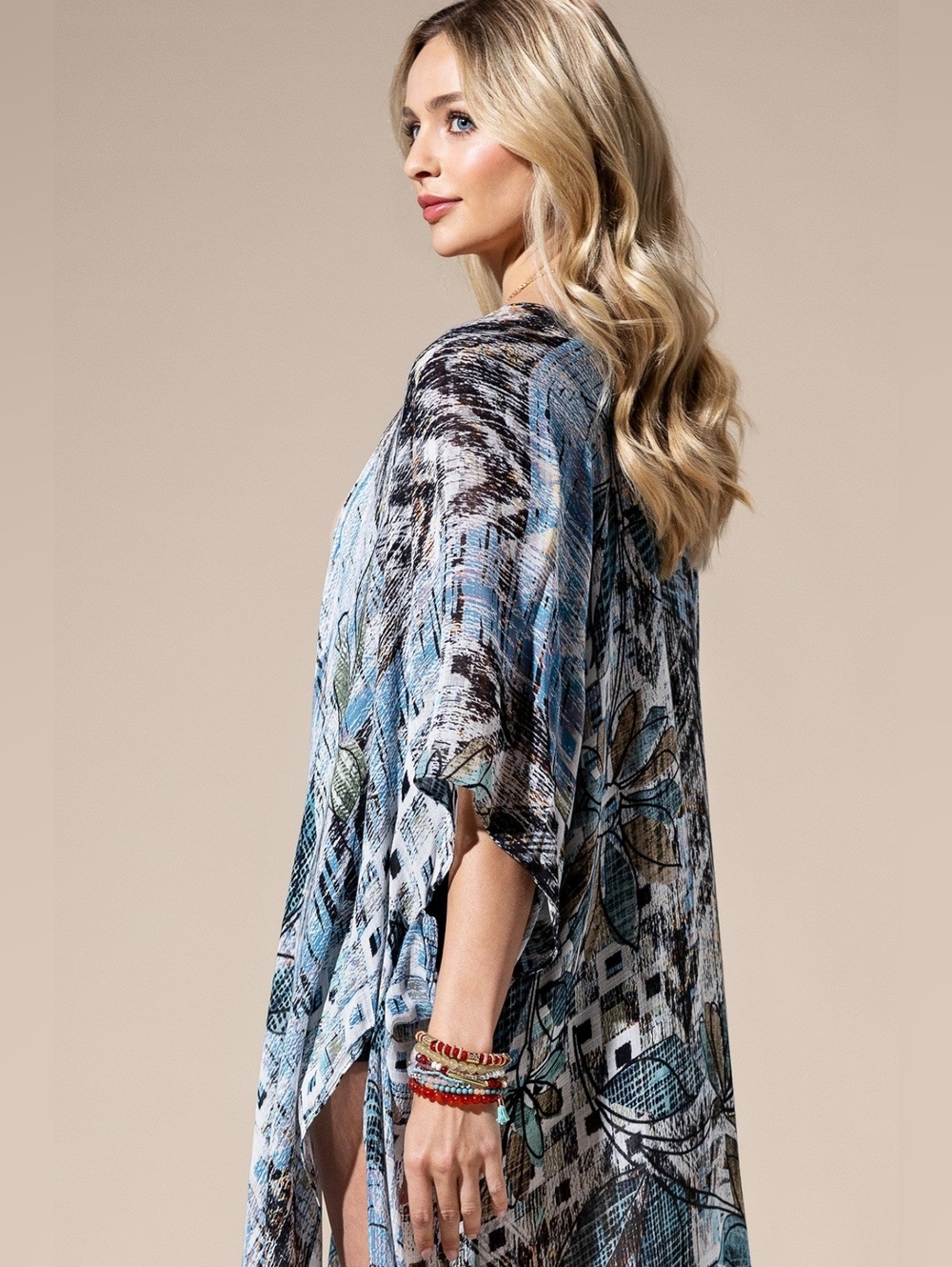 Abstract Boho Floral Open Front Swimsuit Coverup or Kimono Lightweight NWT - Picture 5 of 7